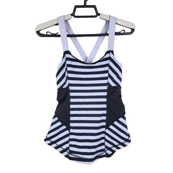 Womens Lululemon Athletic Tank Top Black & Blue Striped Cross-Back Straps Size 4 - Picture 1 of 11